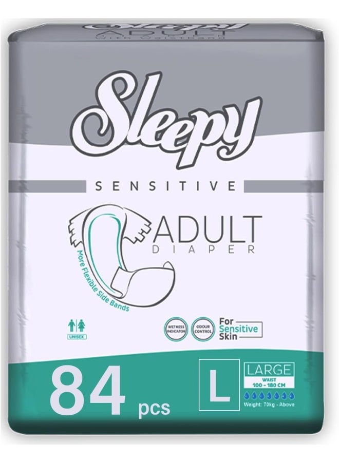 Sleepy Hypoallergenic 84 Adult Diapers | Size - L | Unisex Diapers for Sensitive Skin | Odour Control Diapers Wetness Indicator Comfortable & Adjustable | 100-150cm 6X14 - Image 1